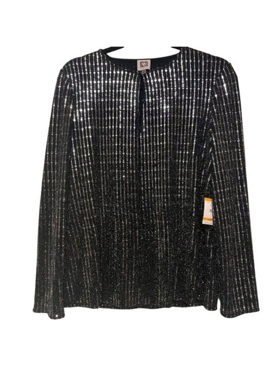 Anne Klein Jackets & Blazers - Anne Klein Sequin Jacket Size S Black Silver Sparkle Long Sleeve Open Front NWT
